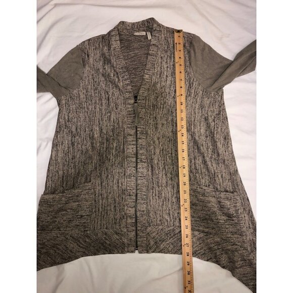 Logo Lori Goldstein Size M Zip Front Cardigan Tunic Shacket Mixed Media Beige - Picture 9 of 11